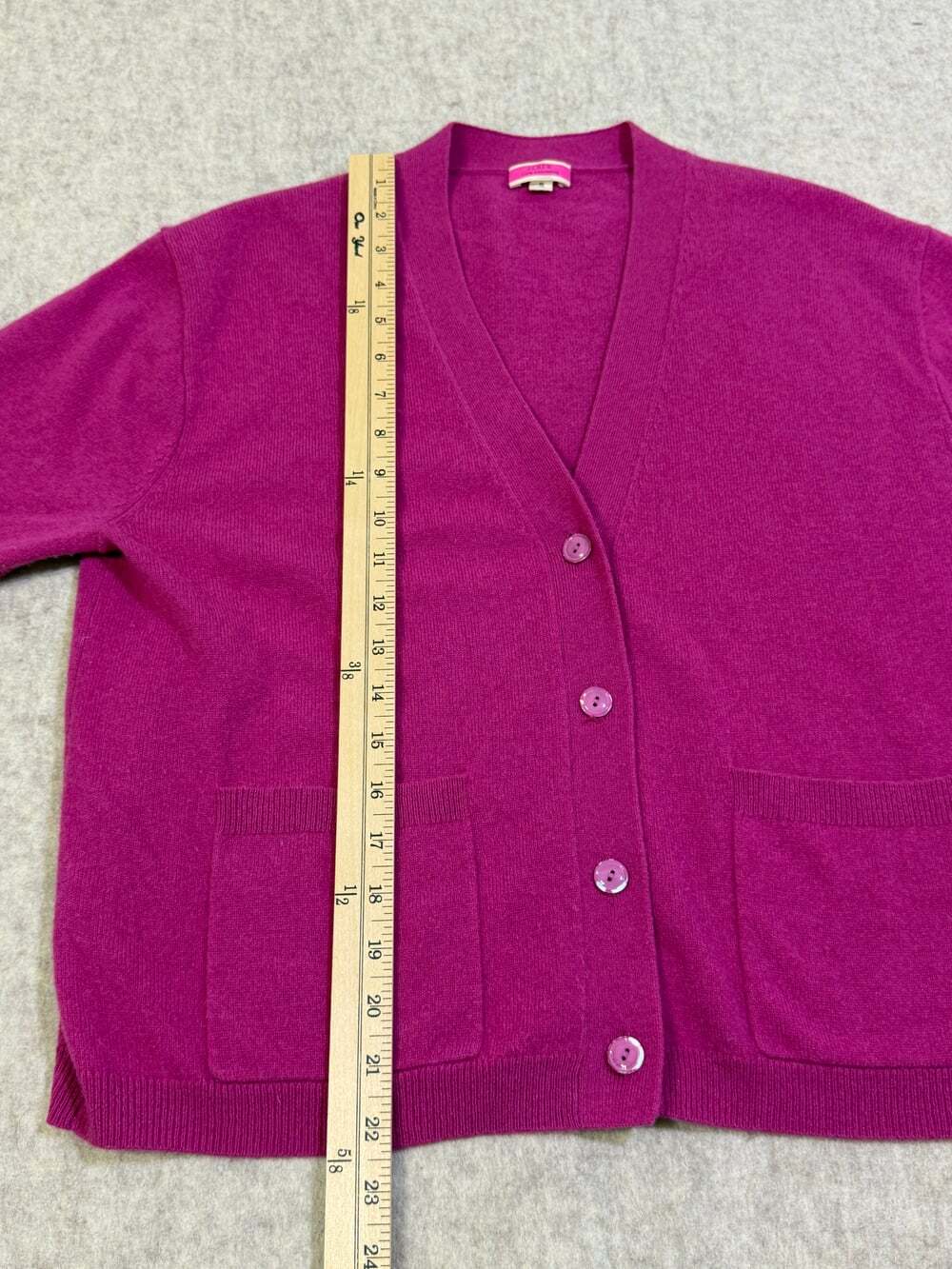 J.Crew 100% Cashmere Cardigan | Fuchsia Pink Patch Pockets | Size S